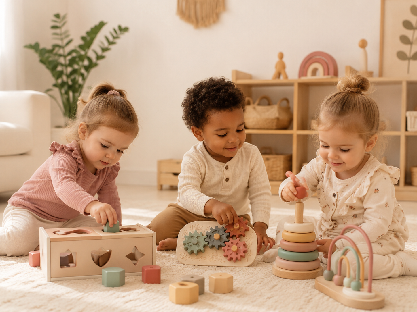 Kinderen die rustig spelen met ontwikkelingsgericht speelgoed